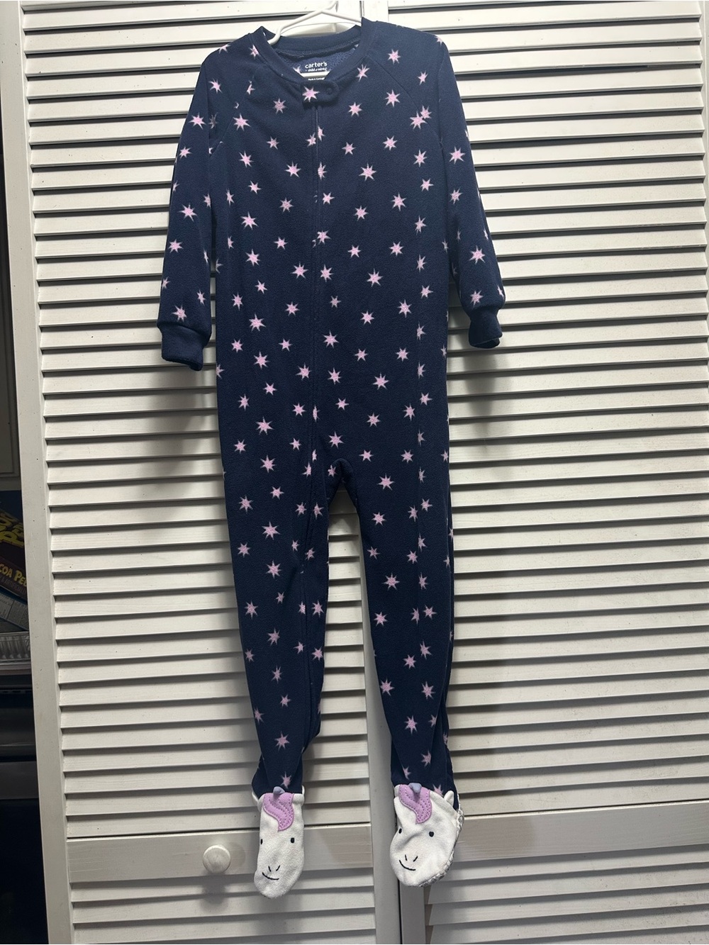 Carter's Navy Footed One-Piece Pajamas with Pink Stars